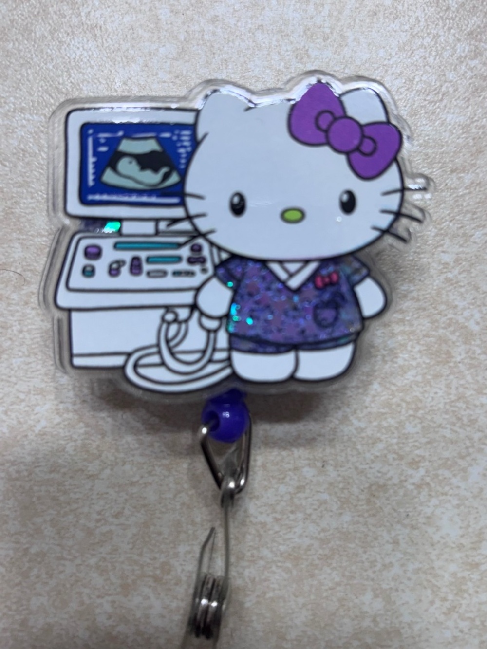 Y2K Aesthetic Hello Kitty Medical Badge Reel • Ultrasound Tech Scrubs 💜